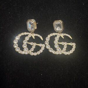 Gucci Gold Crystal Logo Earrings